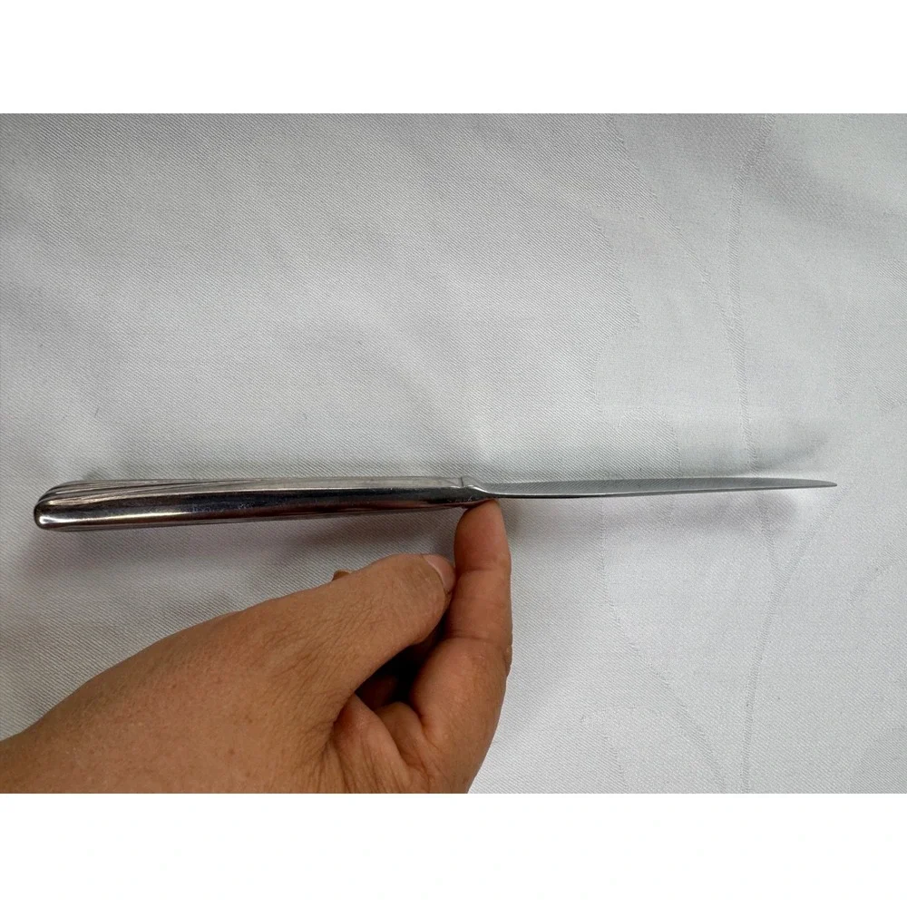 Vintage Stainless Steel Dinner Knife Flared Fan Pattern Handle Serrated Korea